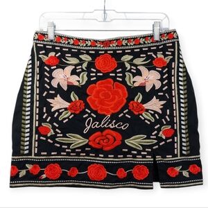 Herencia Collection Jalisco Floral Embroidered Mini Skirt Size L Cotton Mexico